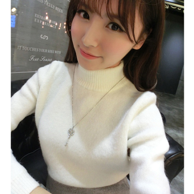 秋冬紫罗兰甜美新款韩版半高领毛衣衫女长袖套头加厚修身显瘦针织
