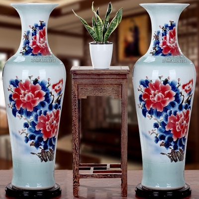 景德镇陶瓷器手绘五彩牡丹大花瓶花开富贵1米落地客厅瓷瓶摆件