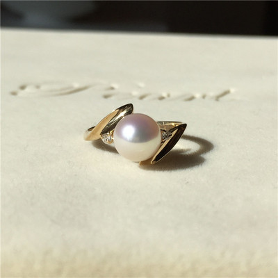黛拉珠宝 12月一款一件新品 18K金钻石镶嵌日本akoya海水珍珠戒指