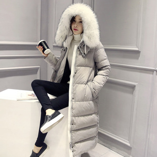 冬装2016韩版新款大毛领中长款过膝羽绒服女修身显瘦加厚外套潮