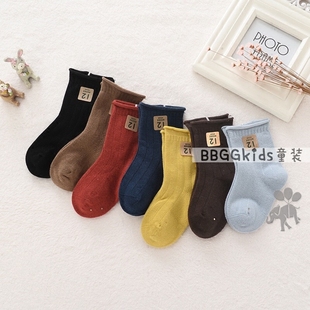 BBGGKIDS 2016秋季新品韩版儿童彩色袜子 纯棉短袜素色卷边堆堆袜