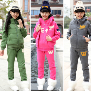 女童2015秋冬装新款女大童冬季加厚卫衣运动套装12-15岁三件套装