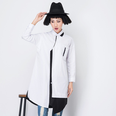 2016新款春夏女装韩版时尚撞色拼接长袖纯棉衬衣 休闲衬衫开衫