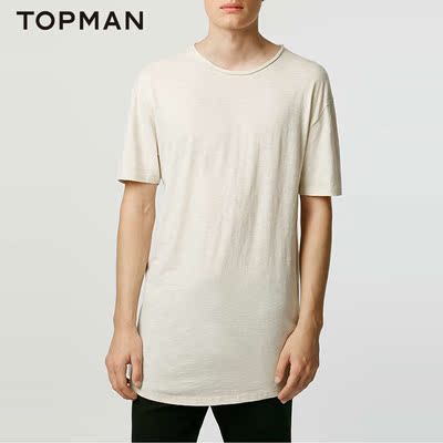 TOPMAN 男士米白色棉质长款宽松休闲圆领短袖T恤|71K00NSTN
