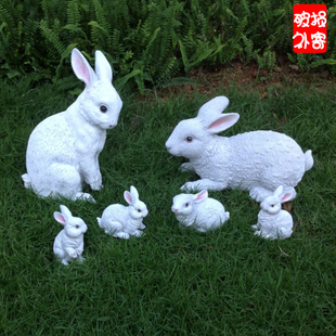 树脂工艺品摆件 小区景观家居花园园林装饰品 仿真动物白色兔子