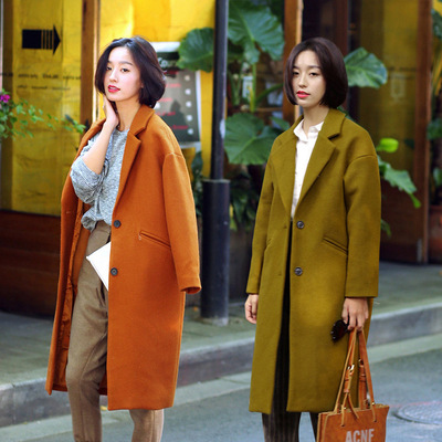2015新款秋冬韩版纯色双面呢羊毛呢大衣中长款风衣修身直筒外套