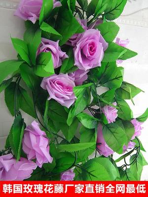仿真玫瑰花藤条壁挂假花塑料花绢花客厅管道韩国玫瑰婚庆装饰藤蔓