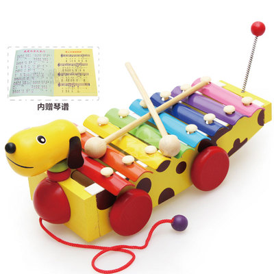 儿童早教音乐教具八8音阶小狗拖拉敲打玩具车木琴亲子敲琴玩具
