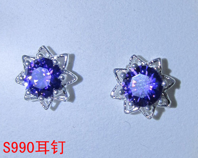 包邮S925纯银耳钉女 韩国创意紫水晶耳环耳饰品防过敏 送女友礼物