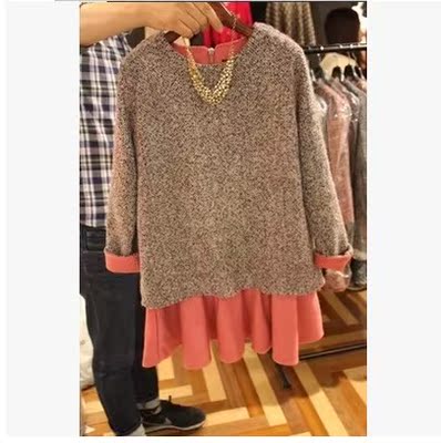 欧洲站女装新款2015时尚显瘦羊毛呢连衣裙韩版修身假两件连衣裙