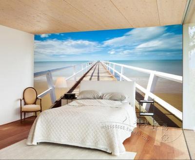 大型壁画电视客厅背景3D海边风景背景墙壁画墙纸壁纸无缝墙布