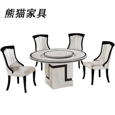 印花大理石圆桌餐桌椅组合时尚桌欧式餐桌白色大理石桌子圆桌饭桌