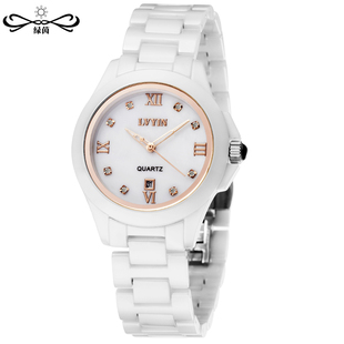 瑞士绿茵正品牌手表防水钻腕表休闲时尚正品陶瓷表 女士手表包邮