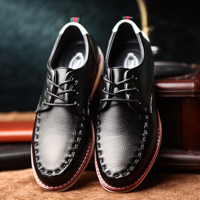 休闲皮鞋男韩版低帮增高 时尚青年学生男士系带商务正装鞋子潮流