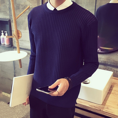 16新款潮流风范时尚秋装男青年韩版男士圆领纯色毛衣