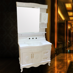 新款欧式PVC卫浴柜 奢华款白色经典雕花圆弧台面100cm 0855升级款
