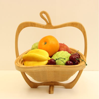 家用厨房收纳筐 环保折叠式水果篮 时尚创意竹制沥水洗菜篮 包邮