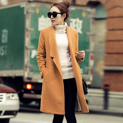 2015新款韩版修身中长款大码加厚呢子大衣