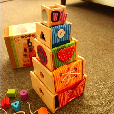I’m toy木制儿童益智玩具多功能布艺木质套盒宝宝积木玩具批发