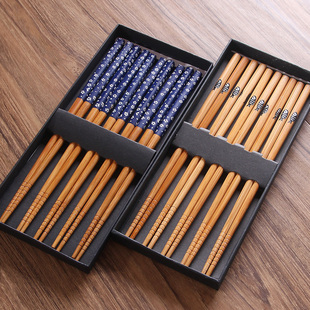 瓷航竹木筷子日式鱼筷 5双礼盒装 生漆环保筷健康天然竹碳化木筷