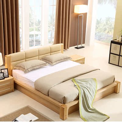 现货 简约卧室现代实木床1.8米原木色中式床1.5m 双人公主床婚床