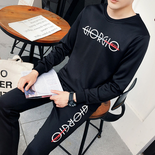2016 秋季新款韩版时尚男士潮流字母创意休闲运动套装