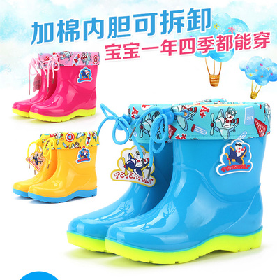 包邮防滑儿童雨鞋保暖雨鞋棉雨鞋冬季雨靴防水鞋男女童带棉套套鞋