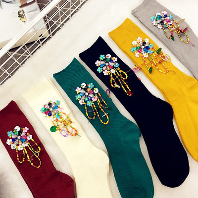 欧洲站2016日韩新款潮袜 水钻彩色重工钉珠珠亮片堆堆袜子街头女