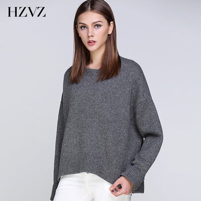 HZVZ欧美简约2015秋冬新款加厚短款圆领毛衣女套头打底衫宽松外套