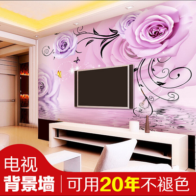 3d大型壁画电视背景墙壁纸客厅无纺布墙纸卧室温馨简约玫瑰自粘
