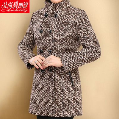 2015秋冬女装韩版修身妈妈装中老年毛呢外套女中长款羊毛呢子大衣