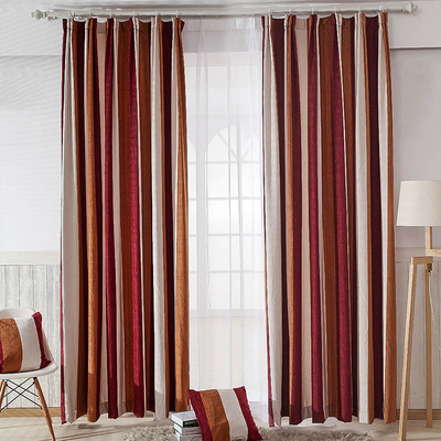 窗帘布料现代简约北欧式地中海风格高档涤棉卧室客厅成品条纹遮光
