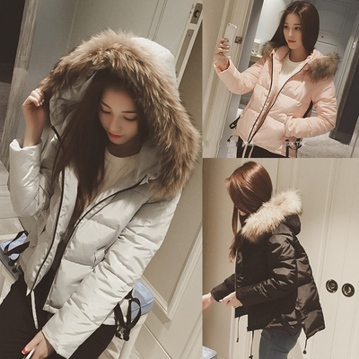 棉服长袖拉链外套女装学生 连帽韩国2015冬季新款纯色宽松显瘦 棉