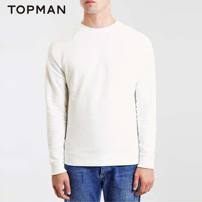 TOPMAN 男士经典款纯棉白色长袖圆领套头卫衣|71D15MWHT
