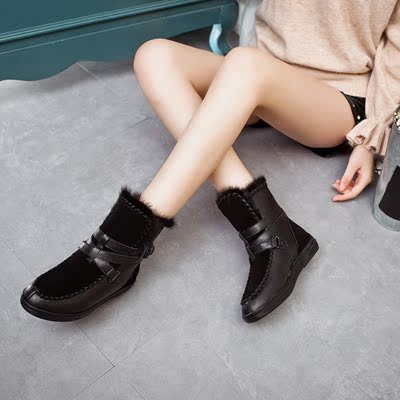 莫蕾蔻蕾2015韩版水貂毛雪地靴女短靴平底短筒棉靴女鞋靴子