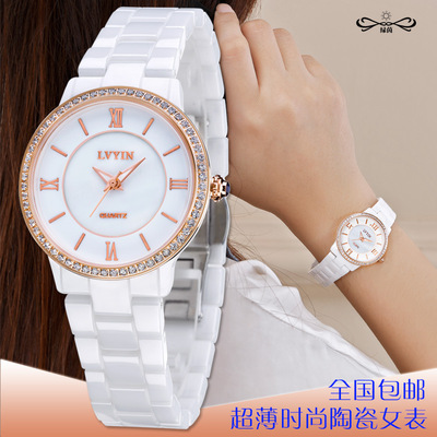 瑞士白色超薄陶瓷手表女士正品质时尚腕表防水休闲女表时装石英表