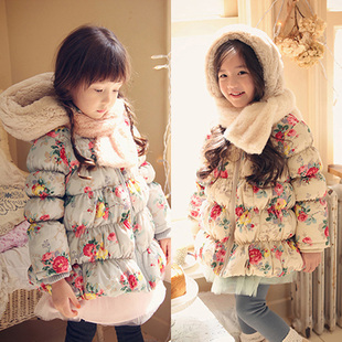 冬款韩版女童新款田园甜美印花公主棉衣棉外套