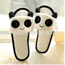 可爱熊猫/卡通动物系列薄棉露指拖鞋超柔短毛绒防滑塑胶鞋底