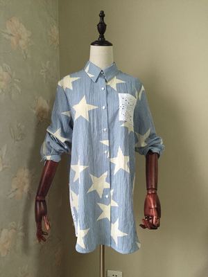 菲家原创成衣预售，条纹星星麻长款衬衣