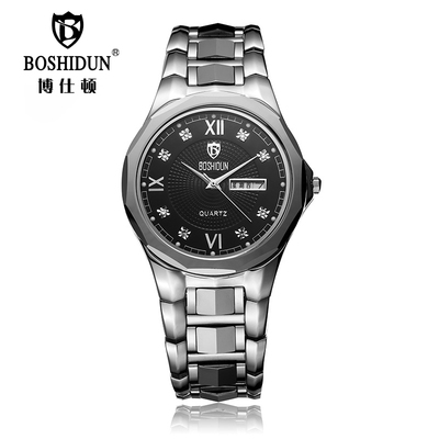 博仕顿瑞士表钢带手表镶钻情侣手表对表防水商务男士手表时尚女表