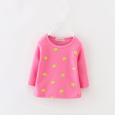 2015新款冬季女童棉T恤 1-2-3岁女宝宝印花棒棒糖夹绒打底衫