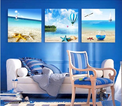 地中海沙滩海星风景装饰画客厅壁画现代简约无框画三联画卧室挂画