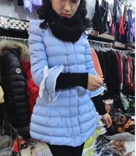 15韩版冬中长款公主喇叭袖针织拼接修身撞色蝴蝶结围脖女棉衣外套