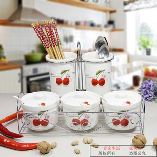 厨房陶瓷调味罐调料盒套装调味瓶筷子笼筷子盒可沥水筷子筒桶套装