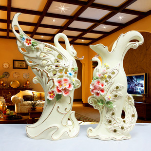 陶瓷艺术品孔雀摆件玄关电视柜装饰结婚纪念日礼物送老婆欧式现代