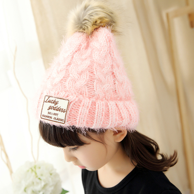 韩版2015秋冬新款女童帽子保暖羽毛线帽儿童帽子秋季女公主帽潮