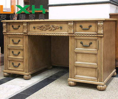 美式雕花全实木写字台1.4m定制办公桌书桌含老虎腿麻花线定做北京
