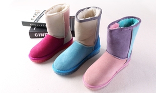 2015冬季新款时尚中筒雪地靴女加厚保暖磨砂牛皮圆头平跟套筒靴子