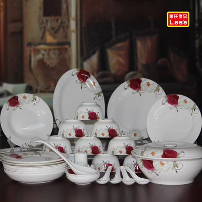 家用碗碟套装西式潮州市高档46头骨瓷餐具套装碗盘陶瓷结婚瓷器