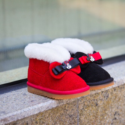 2015冬季儿童真皮毛一体雪地靴女童女小童防滑牛筋底棉靴宝宝棉鞋